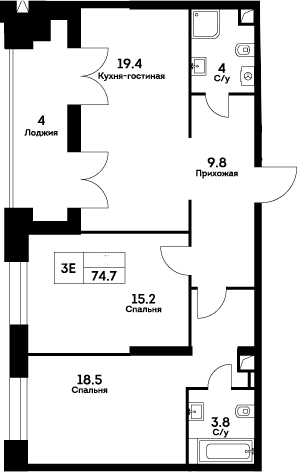 Планировка — Ever, 3-комн., 71 м²