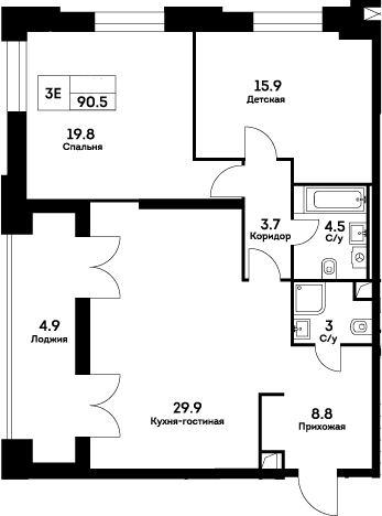 Планировка — Ever, 3-комн., 86 м²
