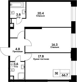 Планировка — Ever, 3-комн., 67 м²