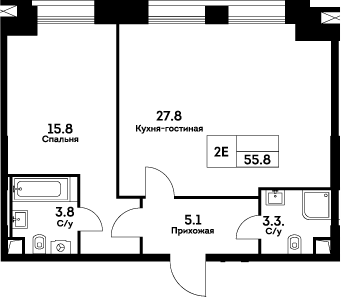 Планировка — Ever, 2-комн., 56 м²