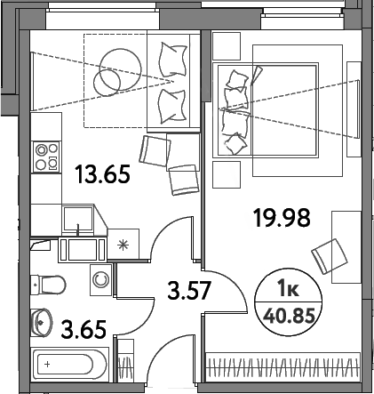 Планировка — Дом на Сиреневой, 1-комн., 41 м²