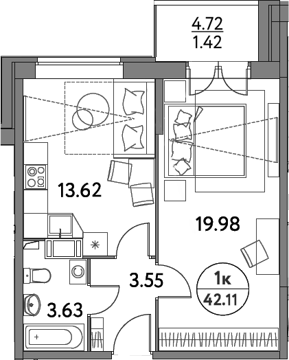 Планировка — Дом на Сиреневой, 1-комн., 41 м²