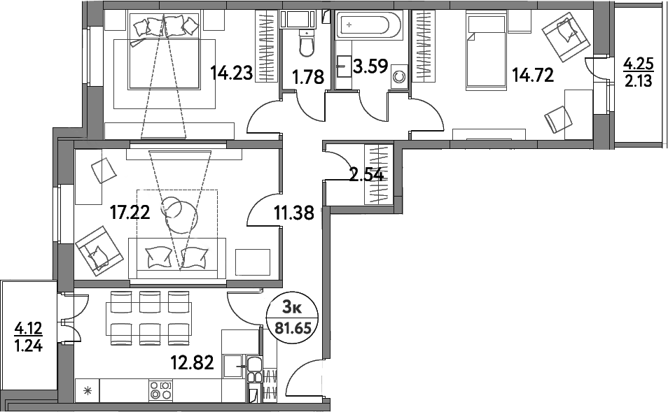 Планировка — Дом на Сиреневой, 3-комн., 78 м²