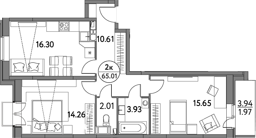 Планировка — Дом на Сиреневой, 3-комн., 63 м²