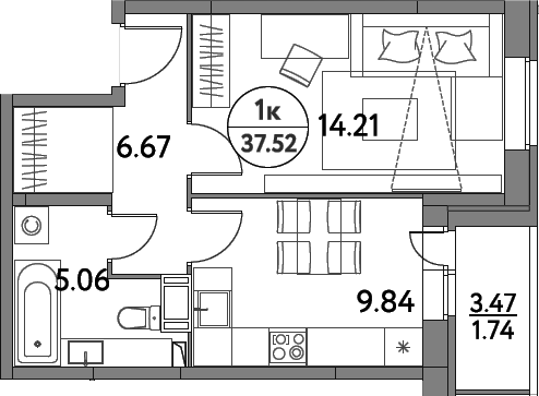 Планировка — Дом на Сиреневой, 1-комн., 36 м²