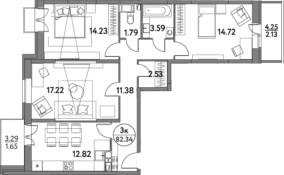Планировка — Дом на Сиреневой, 3-комн., 78 м²