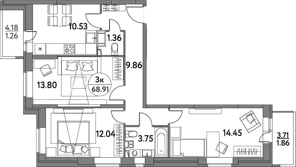 Планировка — Дом на Сиреневой, 3-комн., 66 м²
