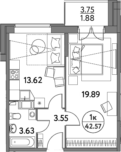 Планировка — Дом на Сиреневой, 1-комн., 41 м²