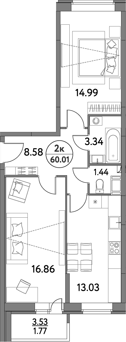 Планировка — Дом на Сиреневой, 2-комн., 58 м²