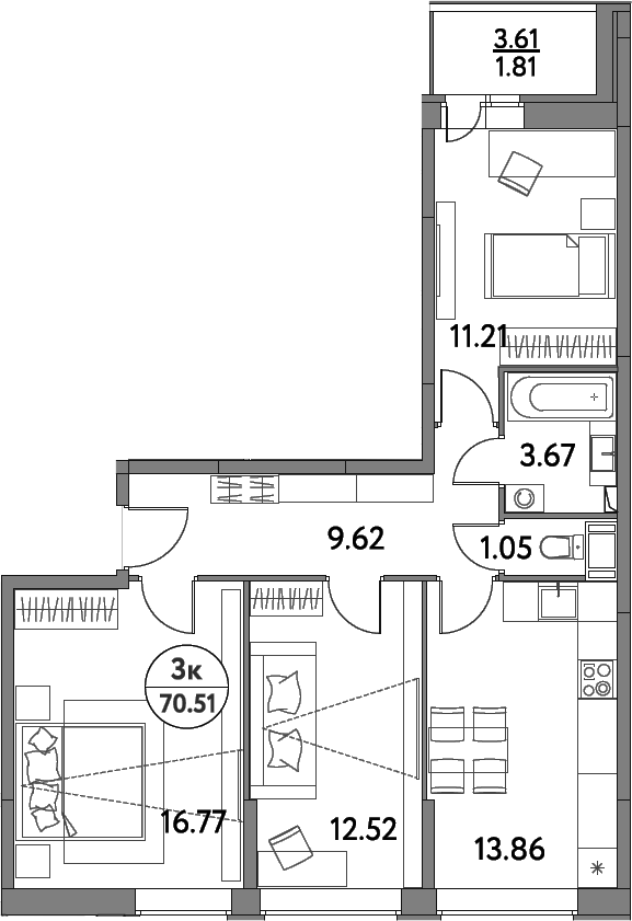 Планировка — Дом на Сиреневой, 3-комн., 70 м²