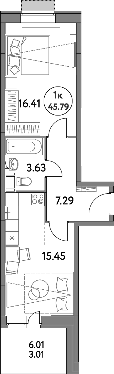 Планировка — Дом на Сиреневой, 2-комн., 43 м²