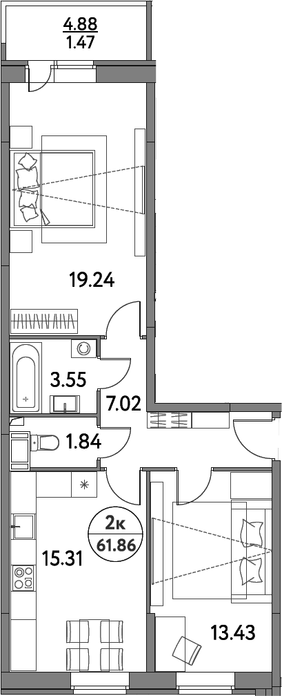 Планировка — Дом на Сиреневой, 3-комн., 60 м²
