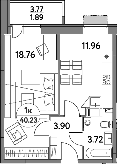 Планировка — Дом на Сиреневой, 1-комн., 38 м²