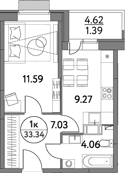 Планировка — Дом на Сиреневой, 1-комн., 32 м²
