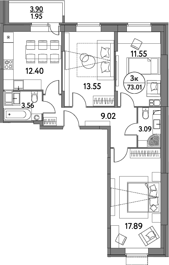 Планировка — Дом на Сиреневой, 3-комн., 73 м²