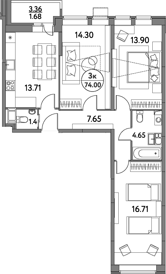 Планировка — Дом на Сиреневой, 3-комн., 72 м²