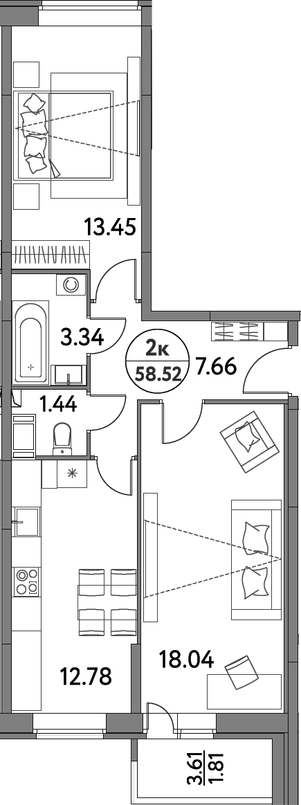 Планировка — Дом на Сиреневой, 2-комн., 57 м²