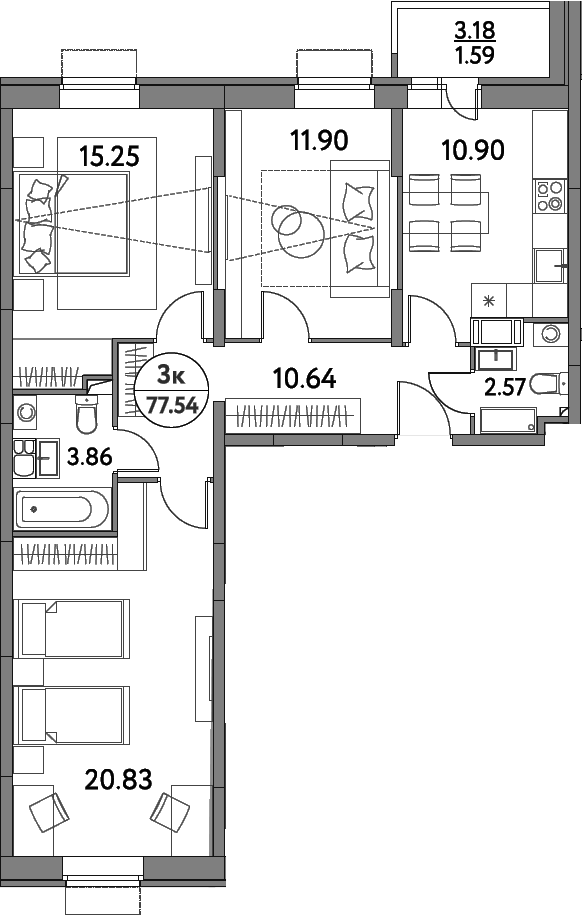 Планировка — Дом на Сиреневой, 3-комн., 76 м²
