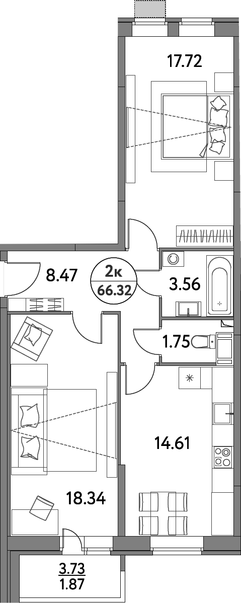 Планировка — Дом на Сиреневой, 2-комн., 64 м²