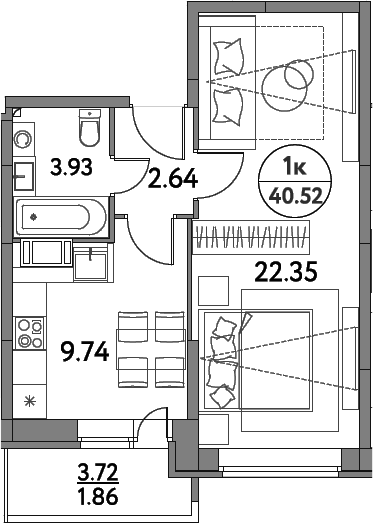 Планировка — Дом на Сиреневой, 1-комн., 39 м²