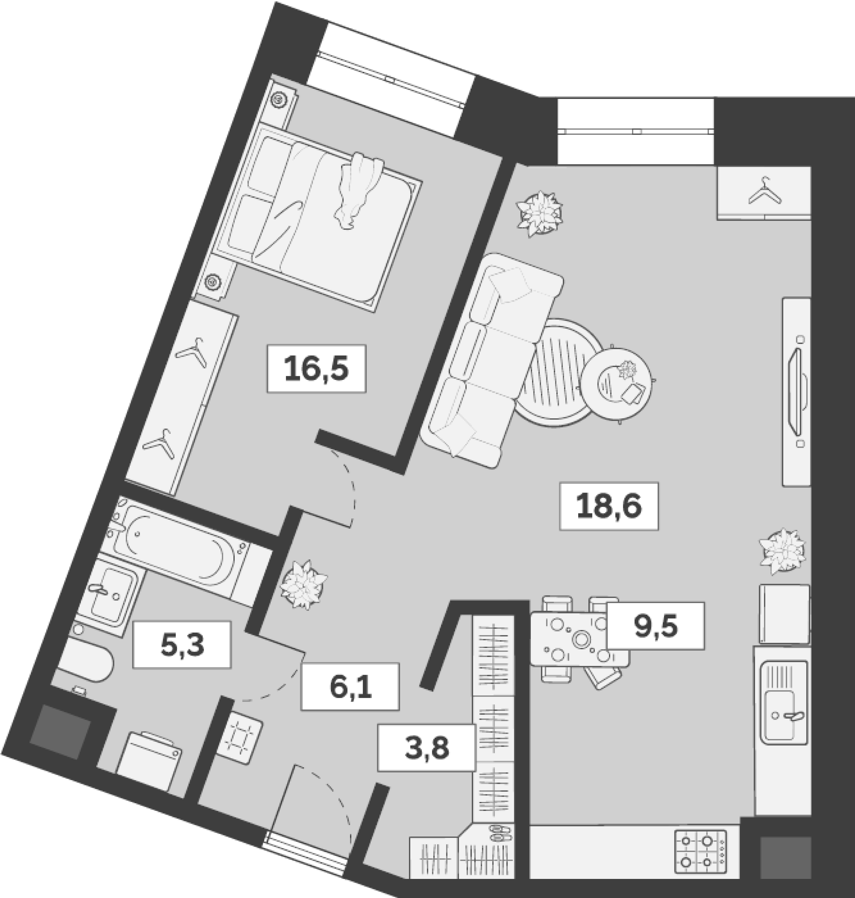 Планировка — Лайм, 1-комн., 60 м²