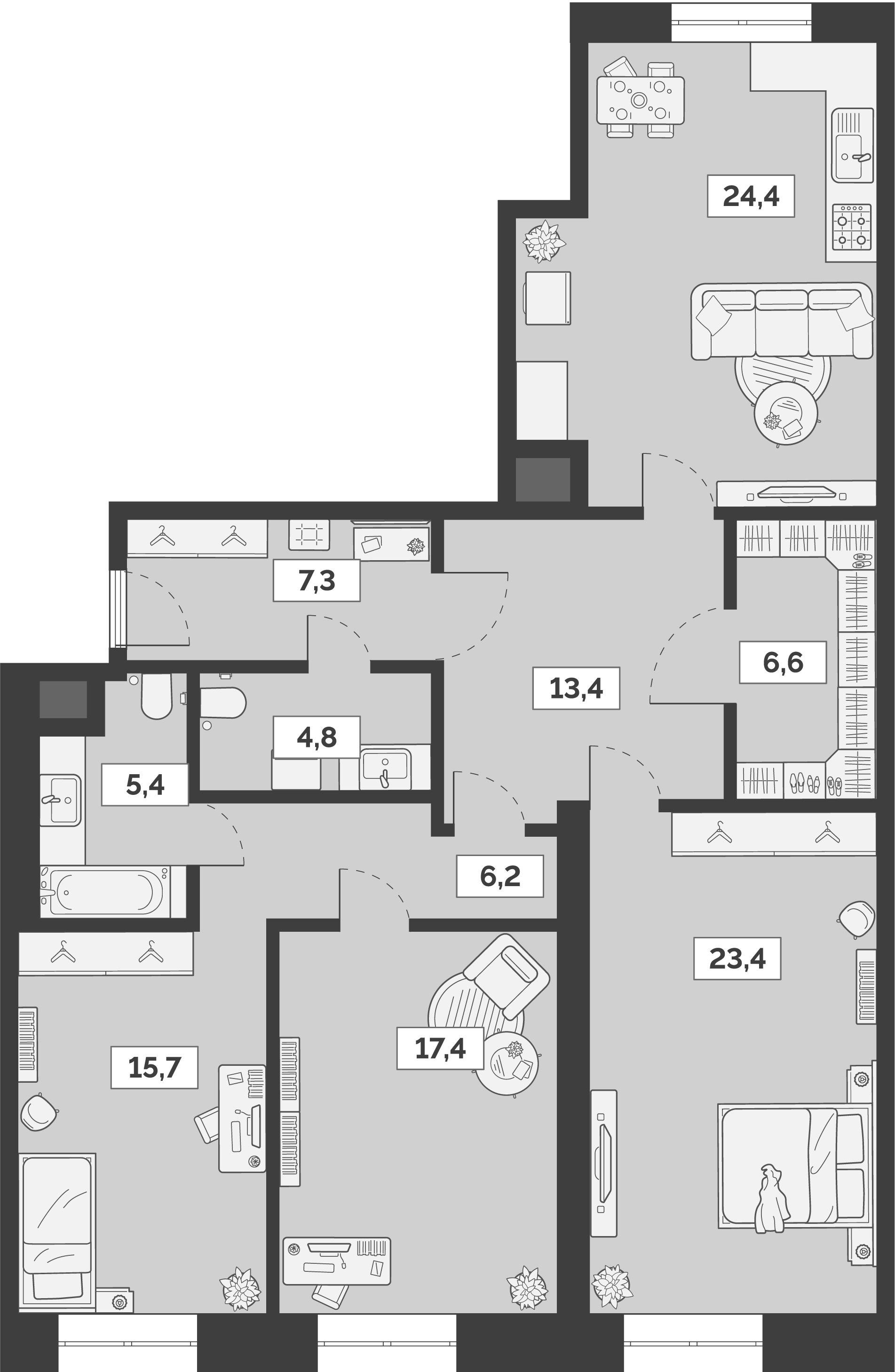 Планировка — Лайм, 4-комн., 125 м²