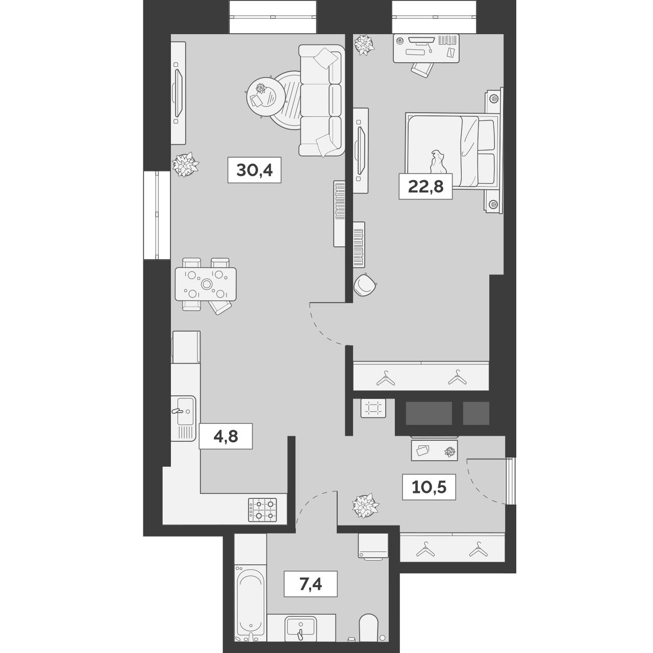 Планировка — Лайм, 2-комн., 76 м²