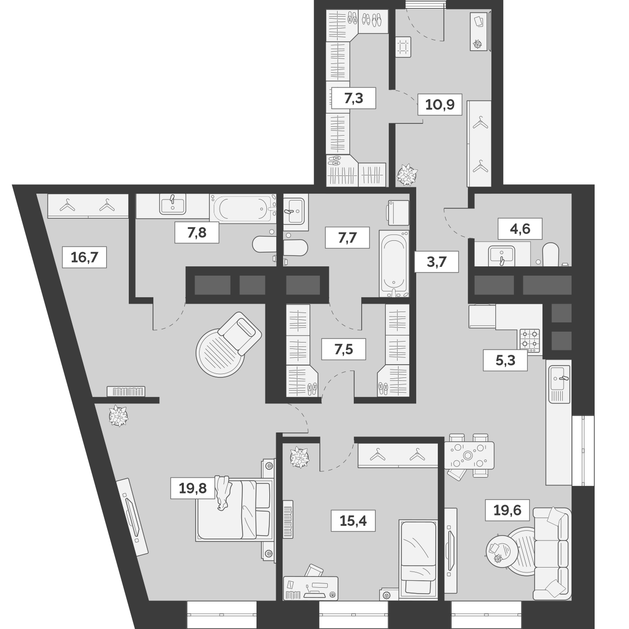 Планировка — Лайм, 3-комн., 129 м²