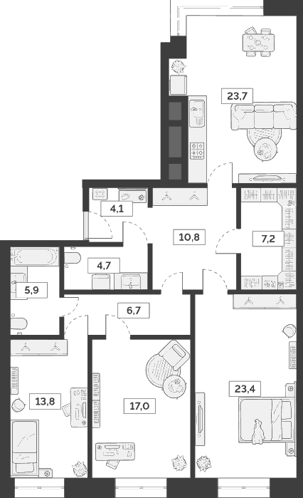 Планировка — Лайм, 4-комн., 117 м²