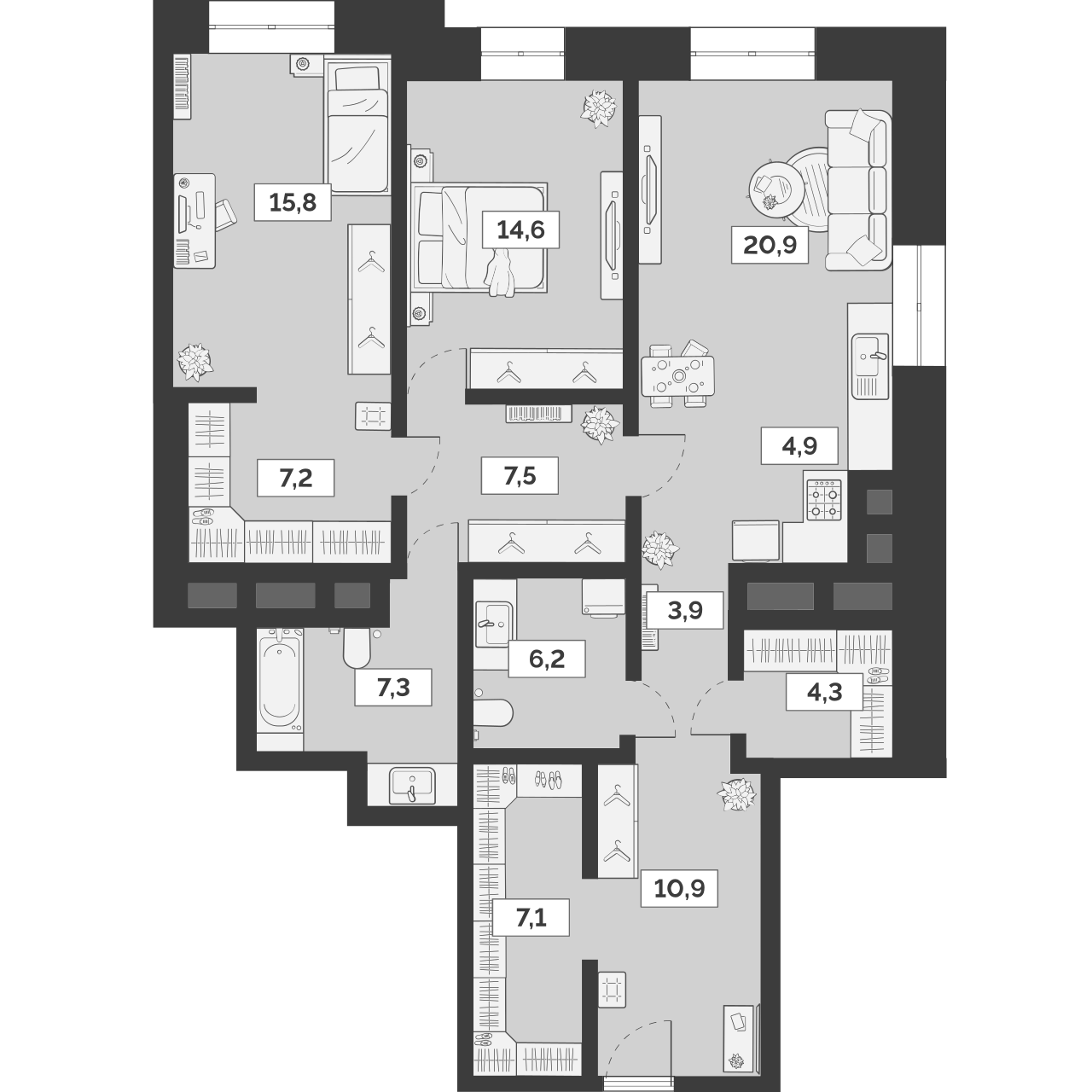 Планировка — Лайм, 3-комн., 111 м²