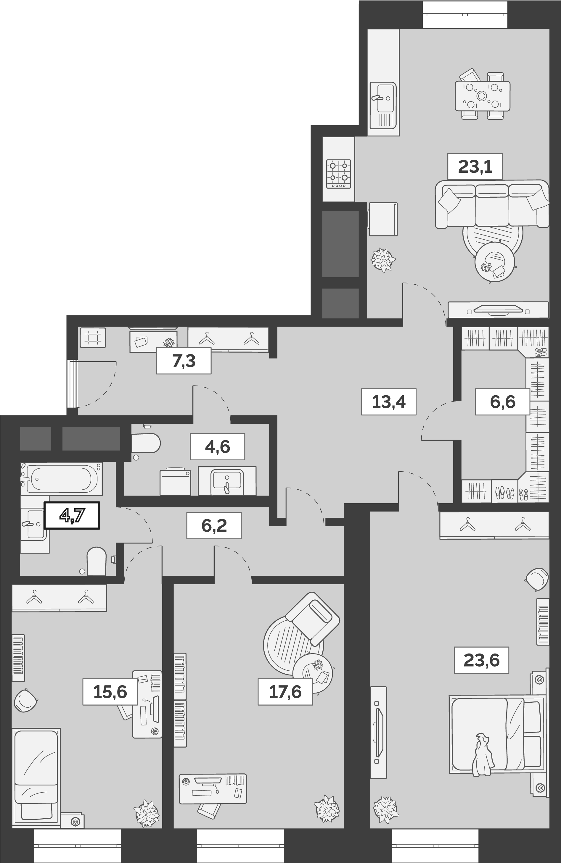 Планировка — Лайм, 4-комн., 123 м²