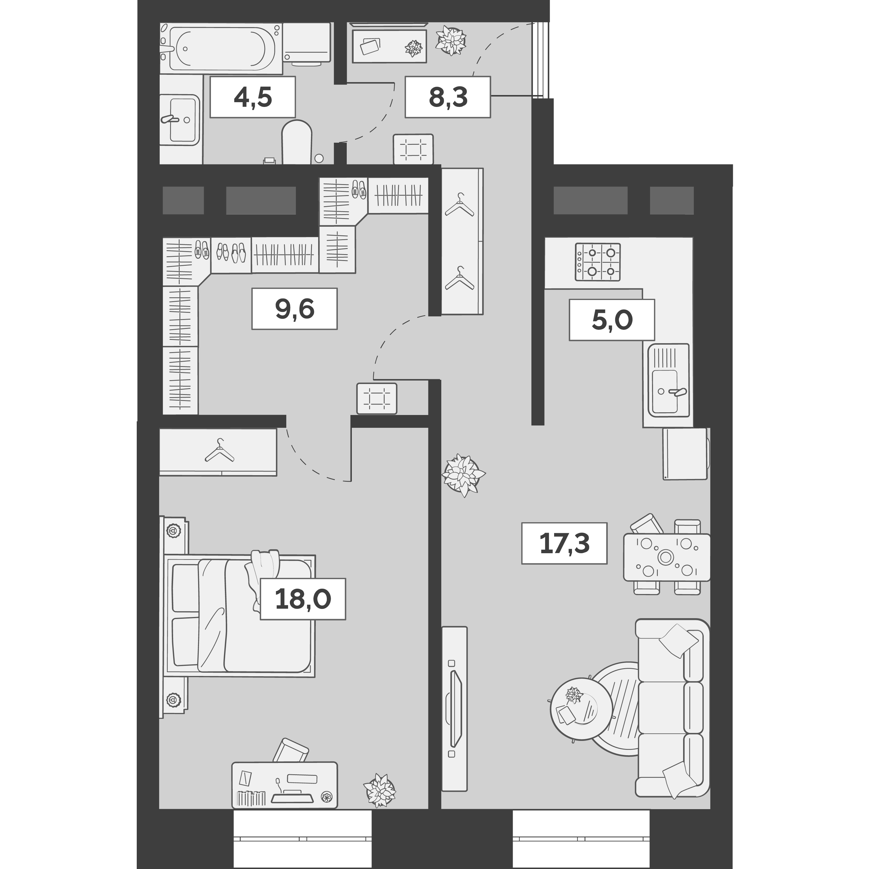 Планировка — Лайм, 2-комн., 63 м²