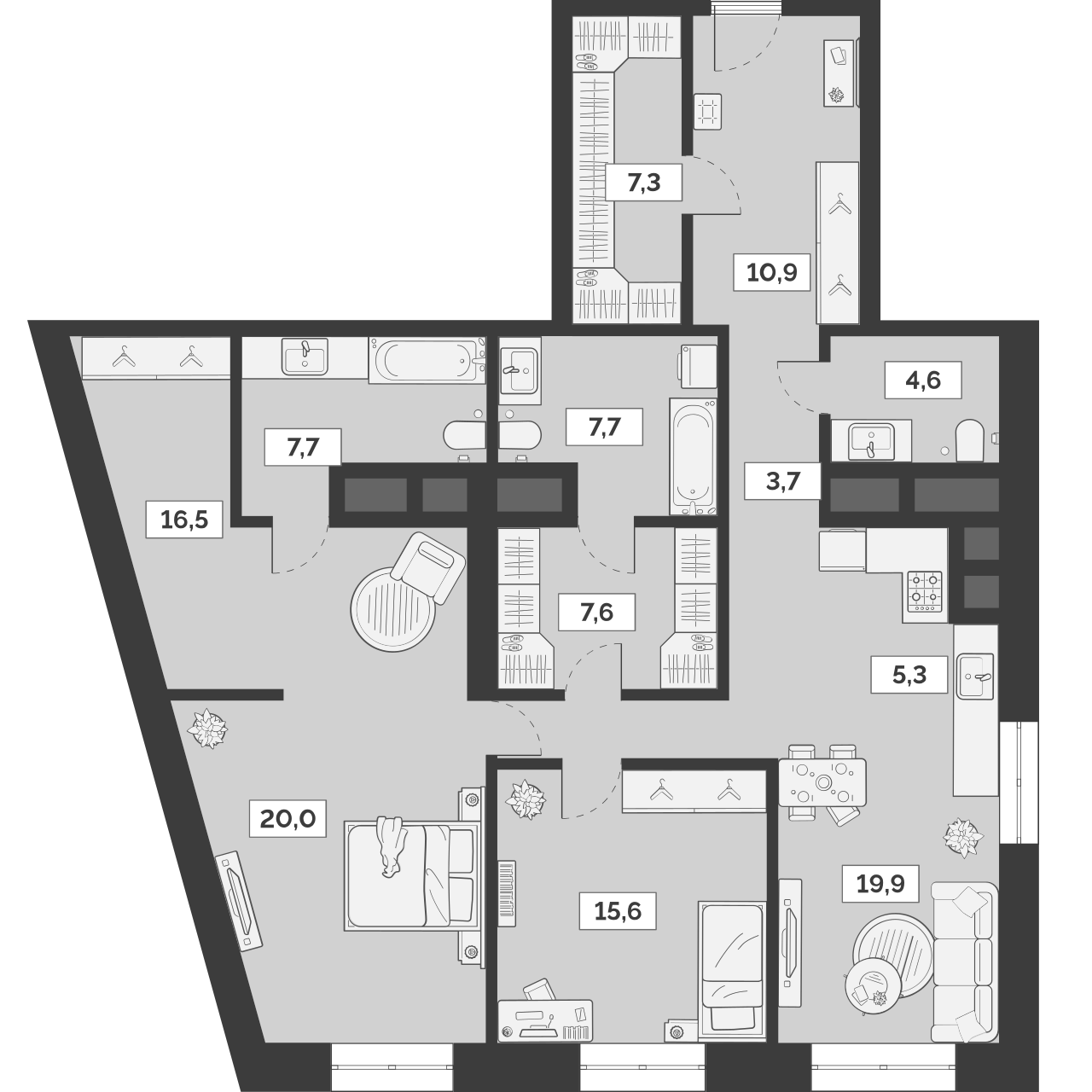 Планировка — Лайм, 3-комн., 130 м²