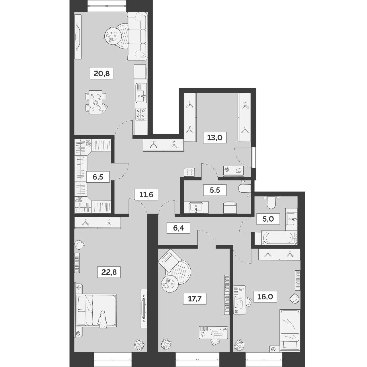 Планировка — Лайм, 4-комн., 125 м²