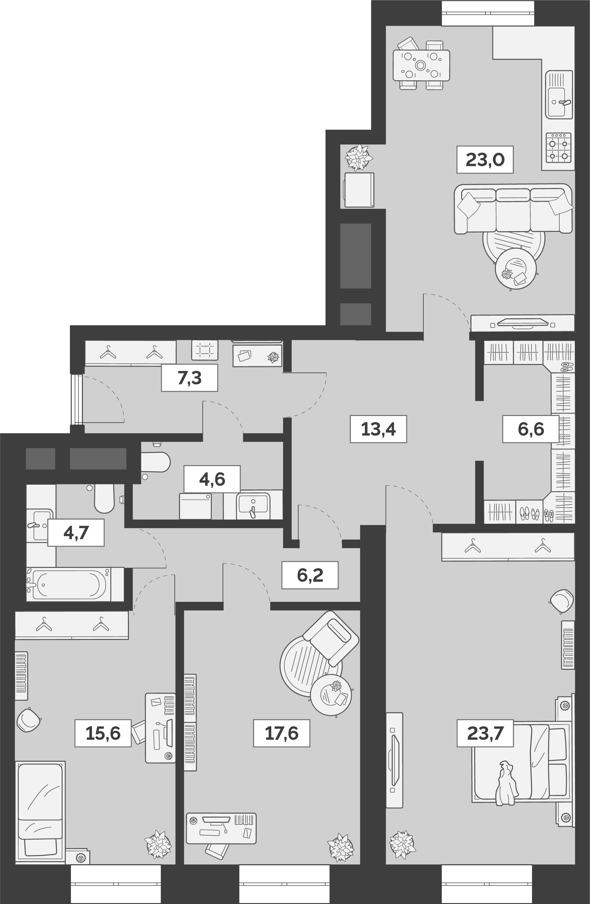 Планировка — Лайм, 4-комн., 123 м²