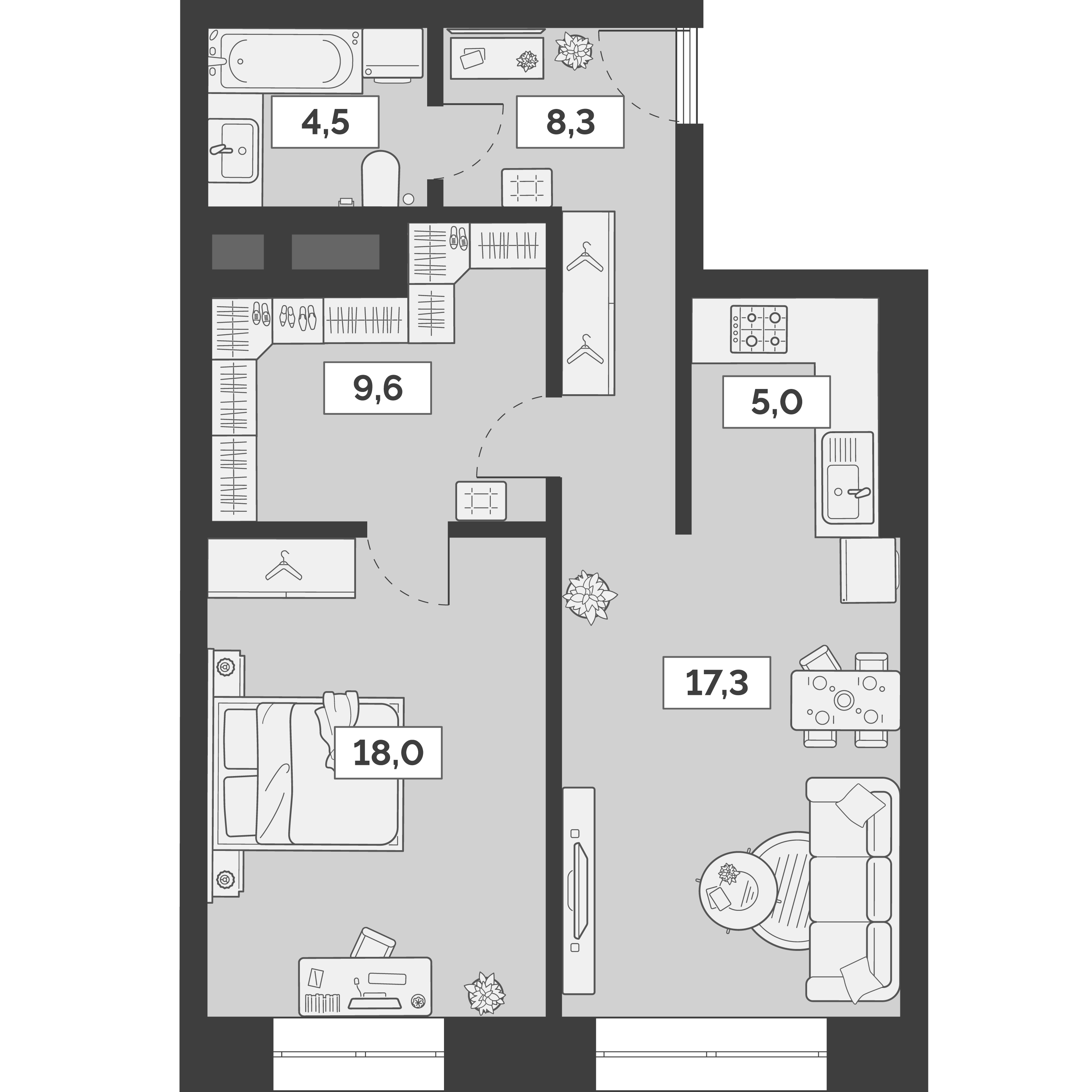 Планировка — Лайм, 2-комн., 63 м²
