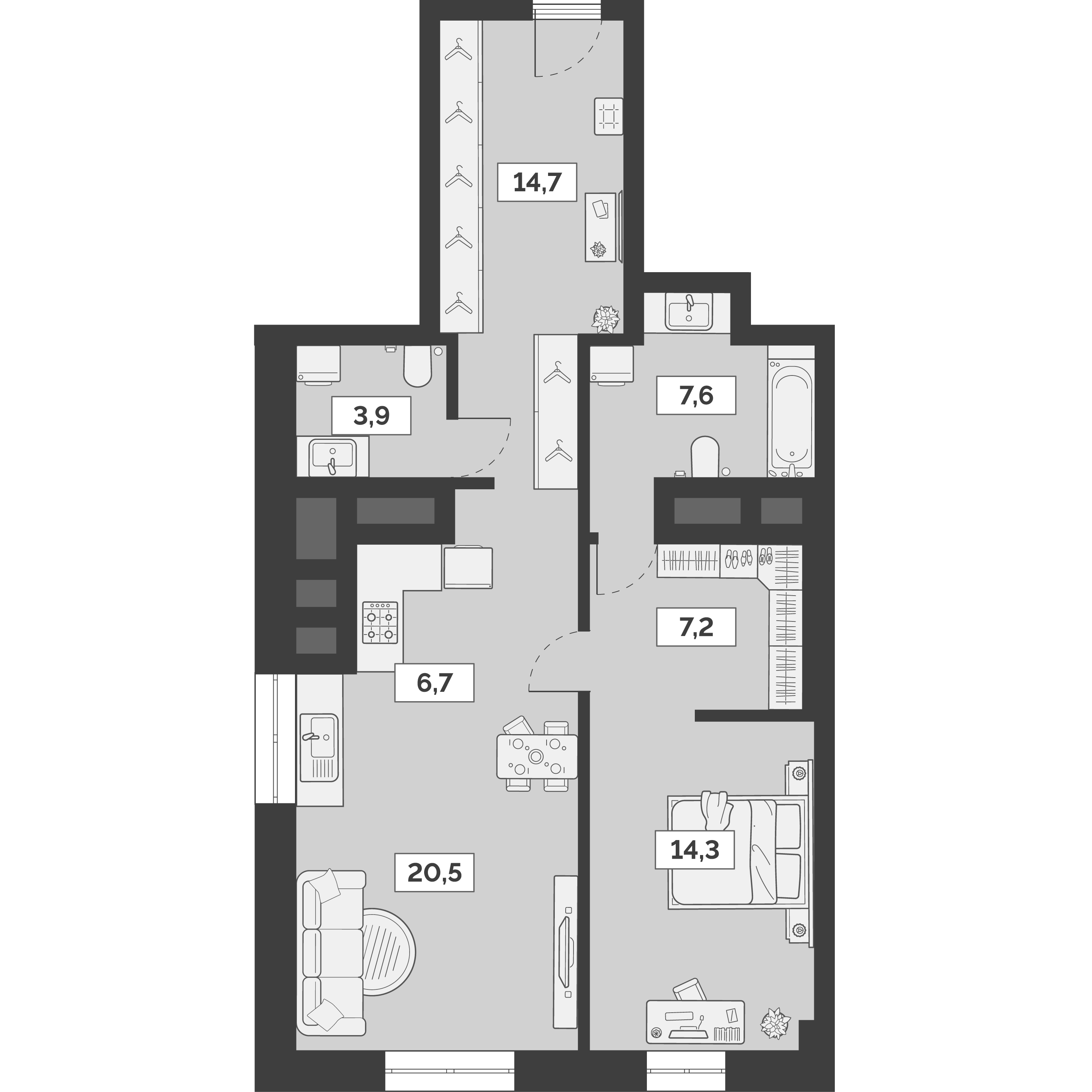 Планировка — Лайм, 2-комн., 75 м²