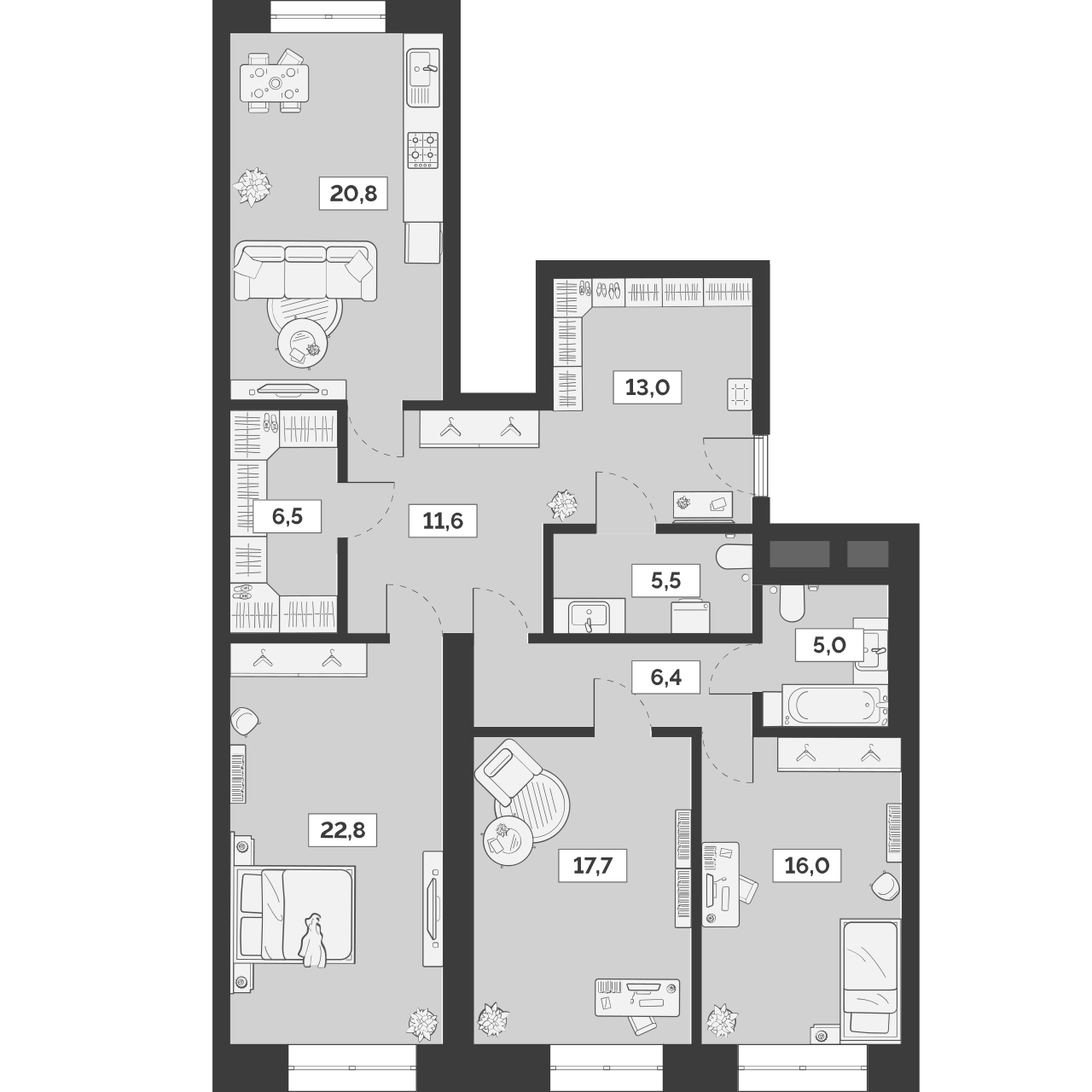 Планировка — Лайм, 4-комн., 125 м²