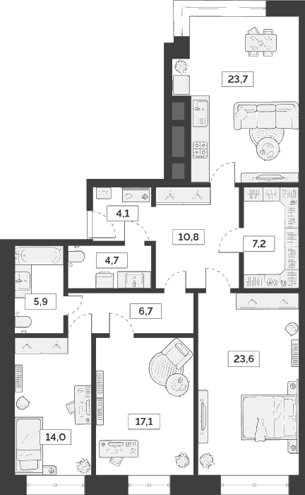 Планировка — Лайм, 4-комн., 118 м²
