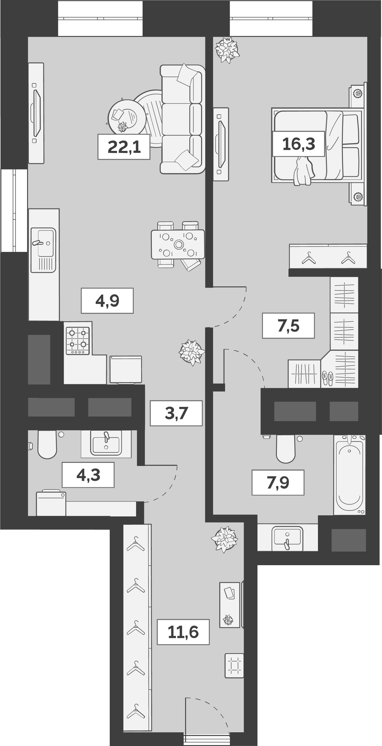 Планировка — Лайм, 2-комн., 78 м²