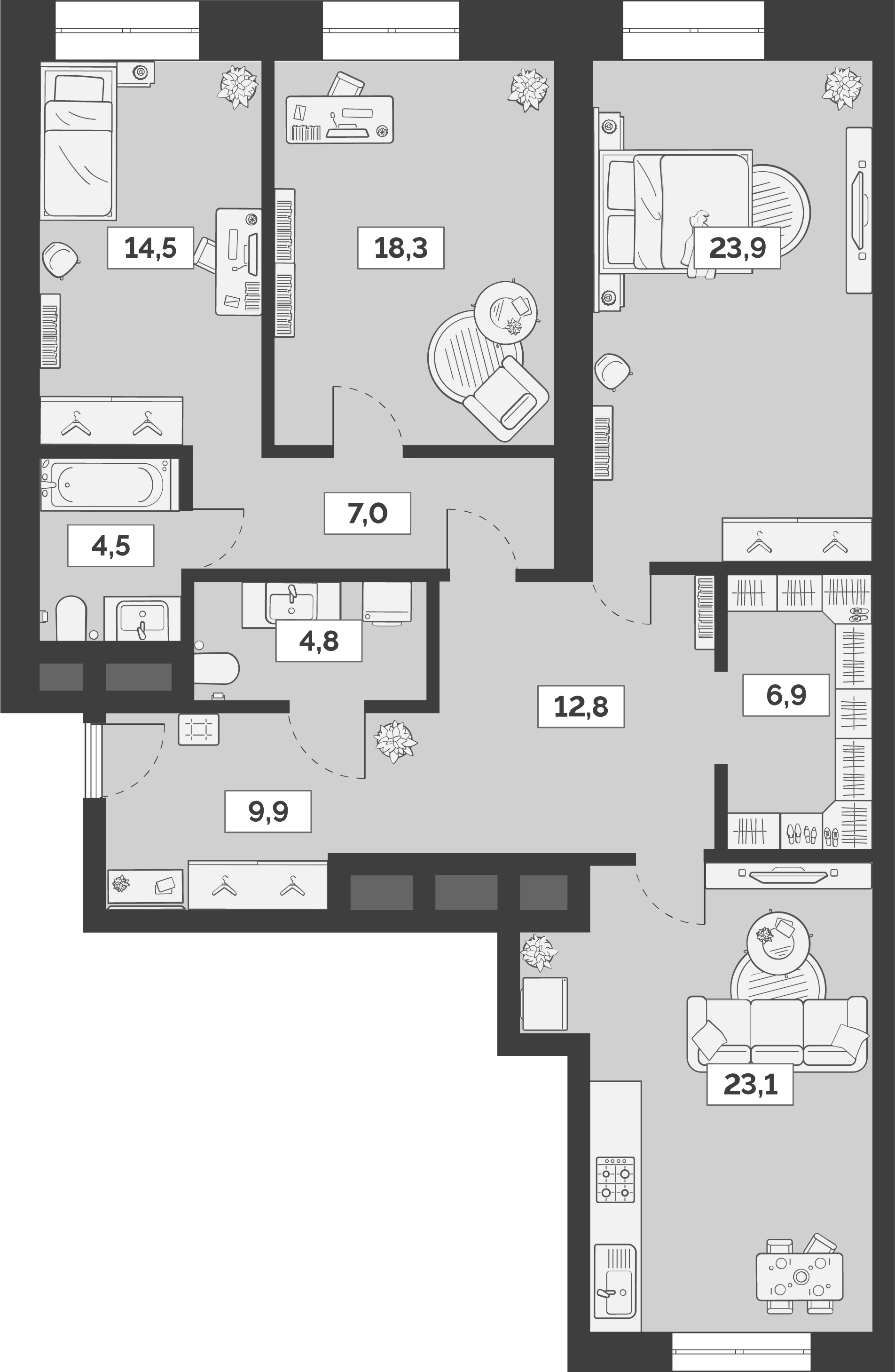 Планировка — Лайм, 4-комн., 126 м²
