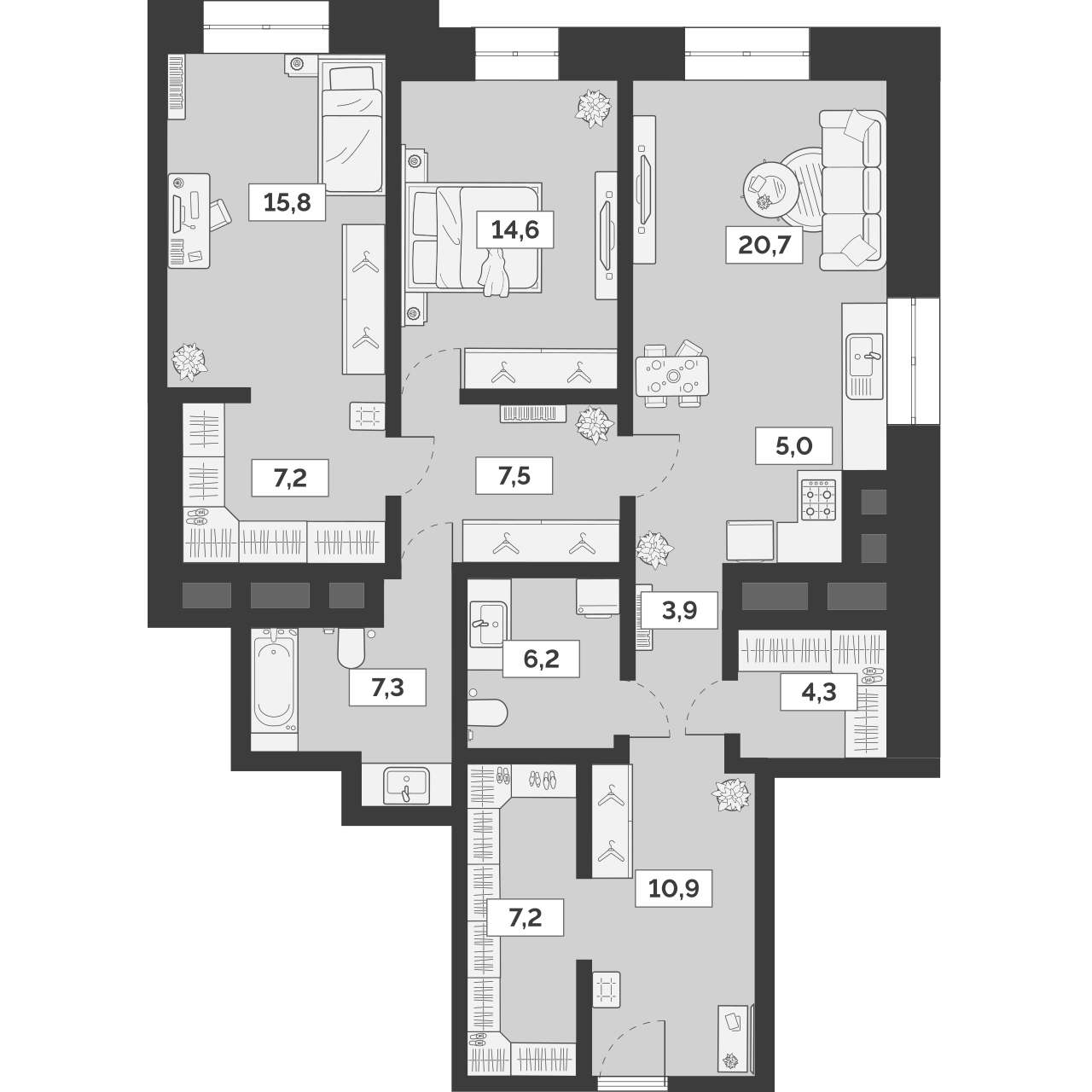 Планировка — Лайм, 3-комн., 111 м²