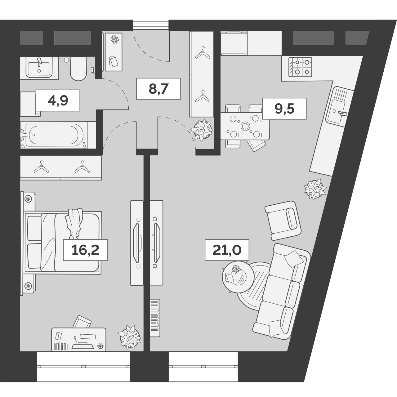 Планировка — Лайм, 2-комн., 60 м²