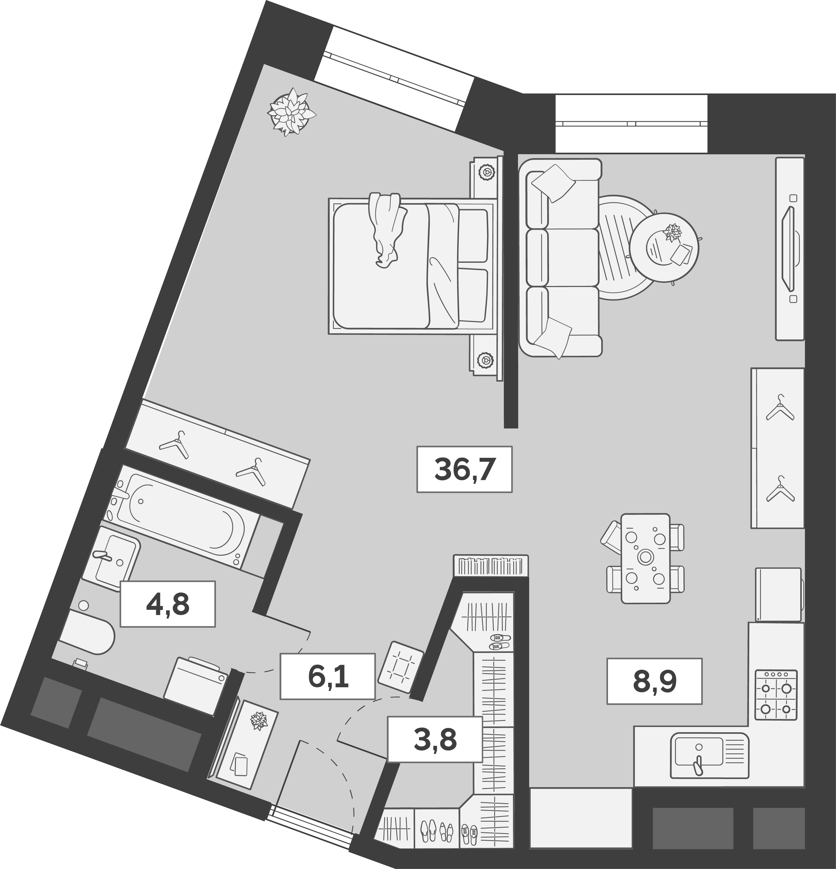 Планировка — Лайм, Студия, 60 м²