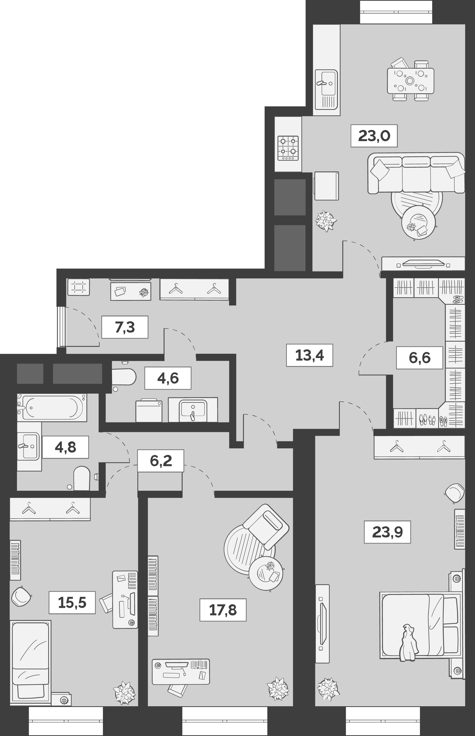 Планировка — Лайм, 4-комн., 123 м²