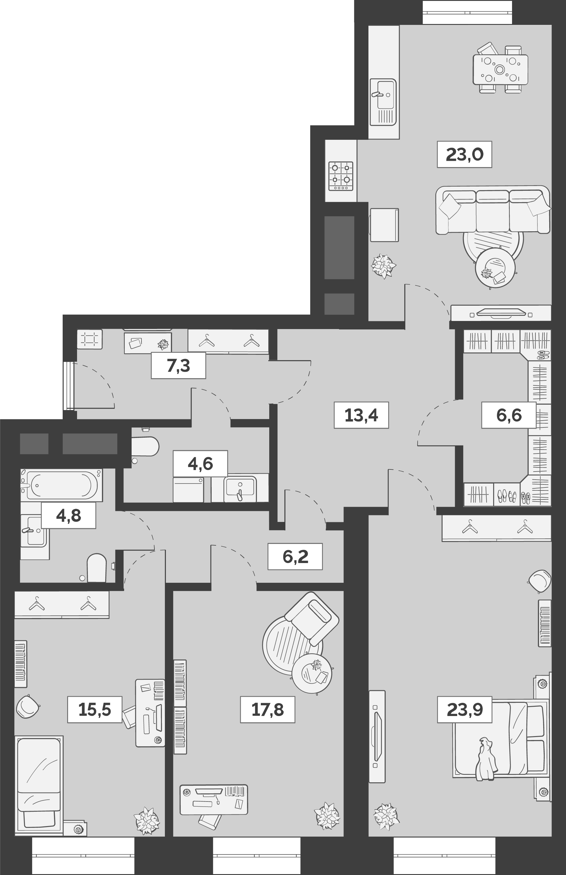 Планировка — Лайм, 4-комн., 123 м²