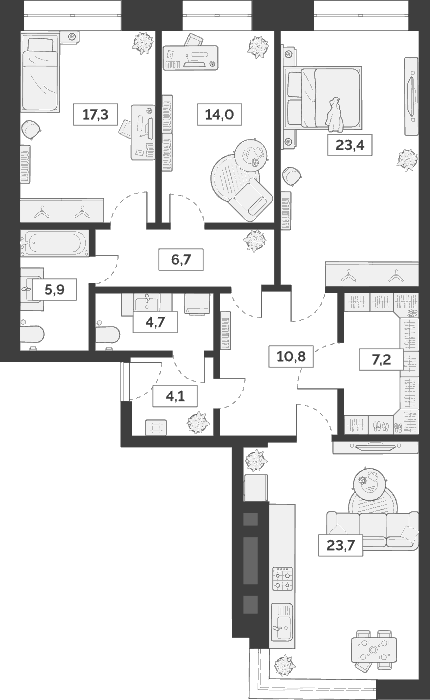 Планировка — Лайм, 4-комн., 118 м²