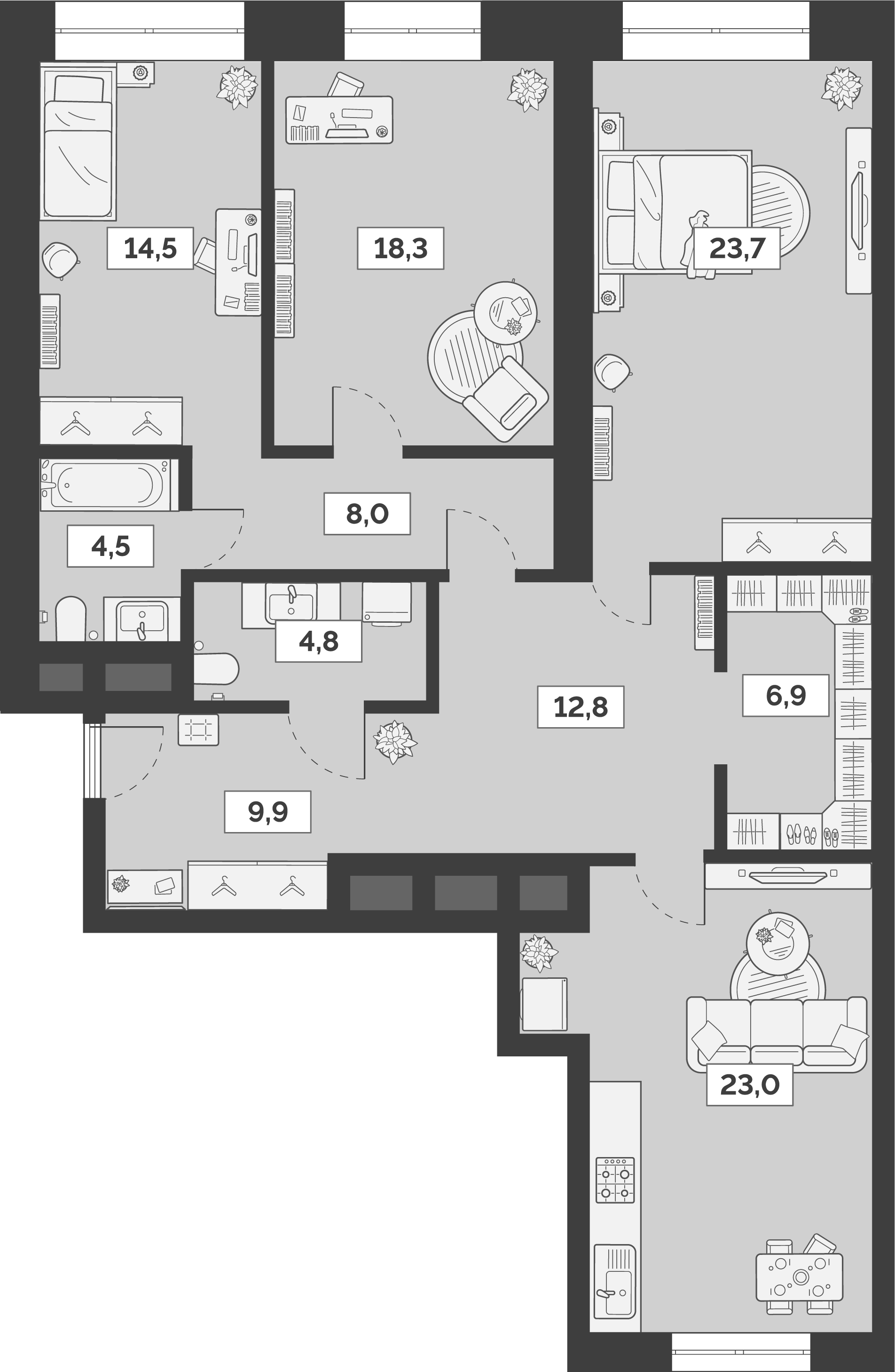 Планировка — Лайм, 4-комн., 126 м²