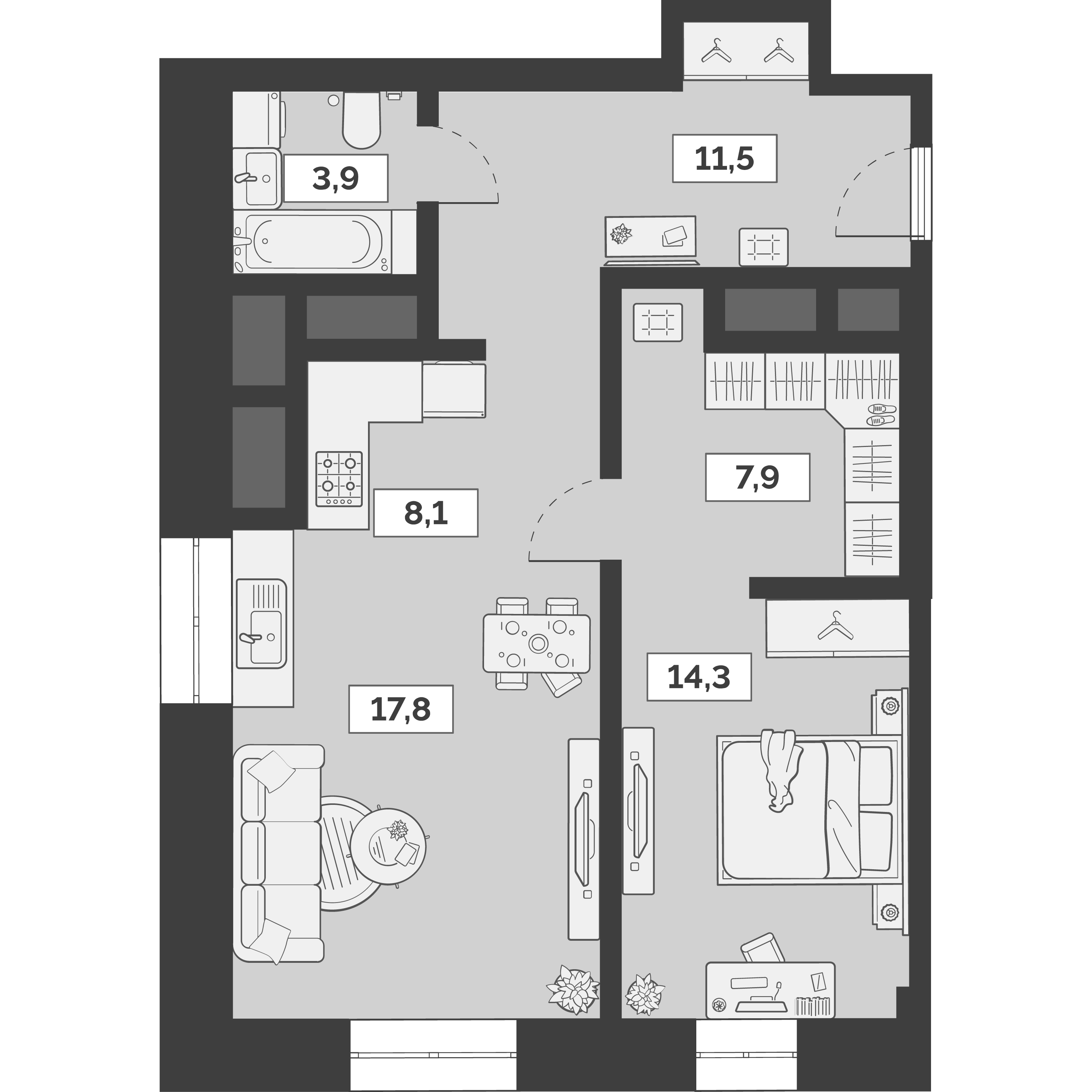Планировка — Лайм, 2-комн., 64 м²