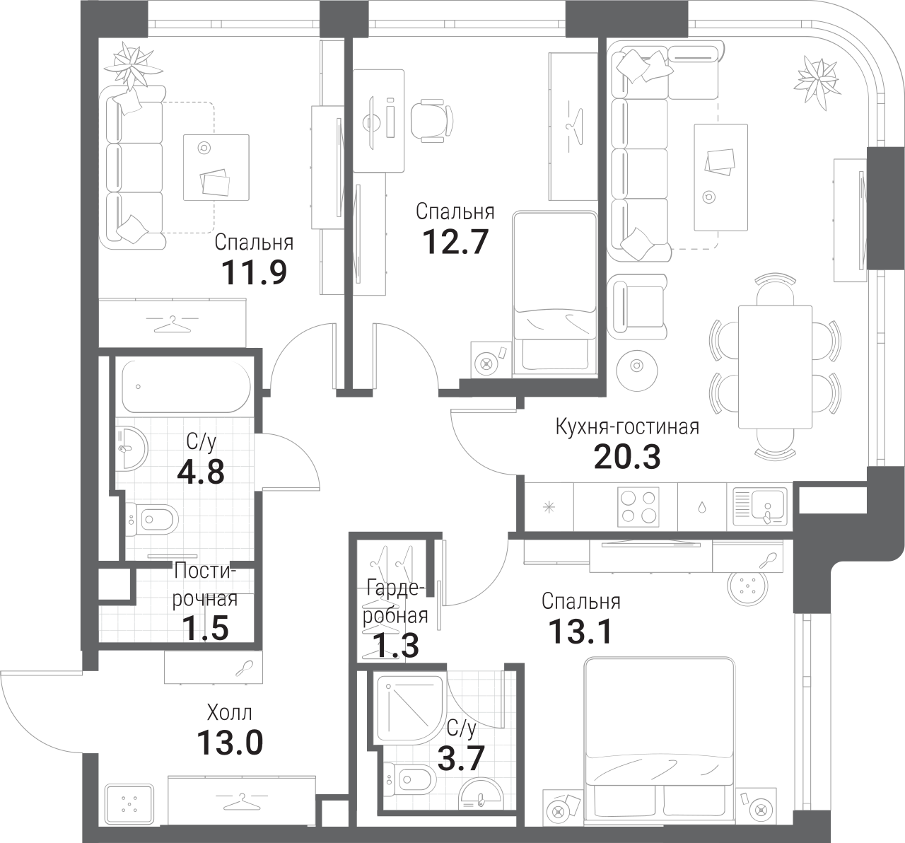 Планировка — Nagatino i-Land, 4-комн., 82 м²